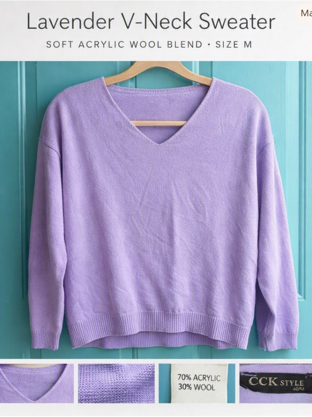 CCK Style Relaxed V-Neck Sweater in Lilac - Medium